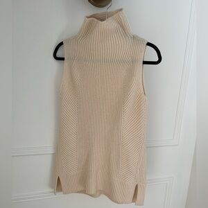 Vince Cream Wool/Cashmere Rib Knit Sleeveless Turtleneck